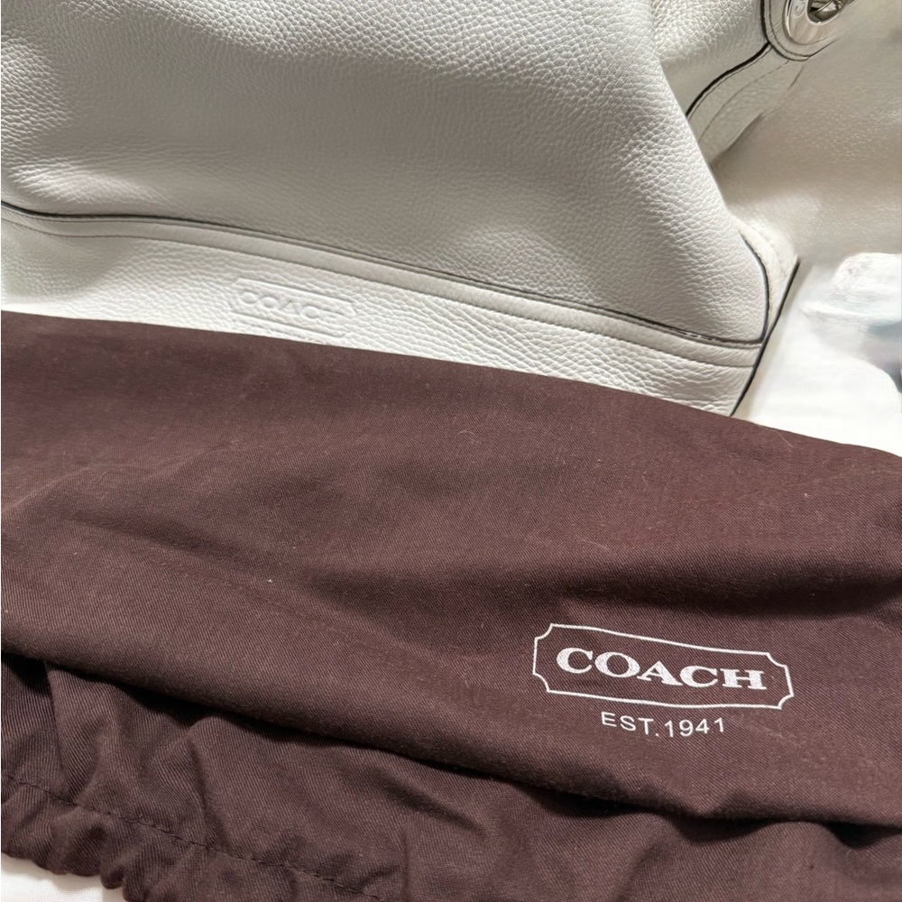 Coach White Pebble Leather Hobo Bag with Beige Interior, Excellent Condition
